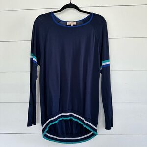 Kayra Blue Women’s 2 Striped LagenLook Sweater Lightweight